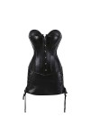 DELIGUO Bustiers et Corsets Femme - Bustier Corset Overbust Sexy en Faux Cuir avec Mini Jupe, Costume Cosplay Serre-Taille St