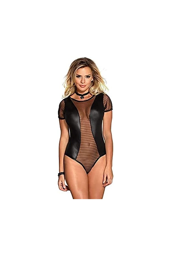 Discothèques Pour Femmes Sexy Wetlook Faux Leather Lingerie Sexy Wetlook Bodycon Jumpsuit Performance Costume,Noir,3X-Grand