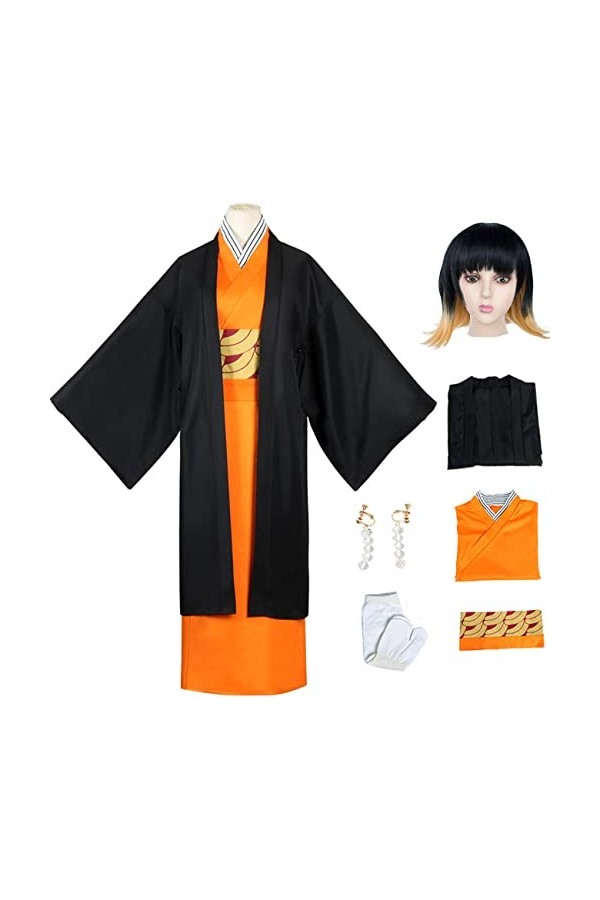 Foanja Susamaru Déguisement Femme Cosplay Anime Demon Slayer Twelve Kizuki Uniforme Complet et Boucles doreilles Chaussettes