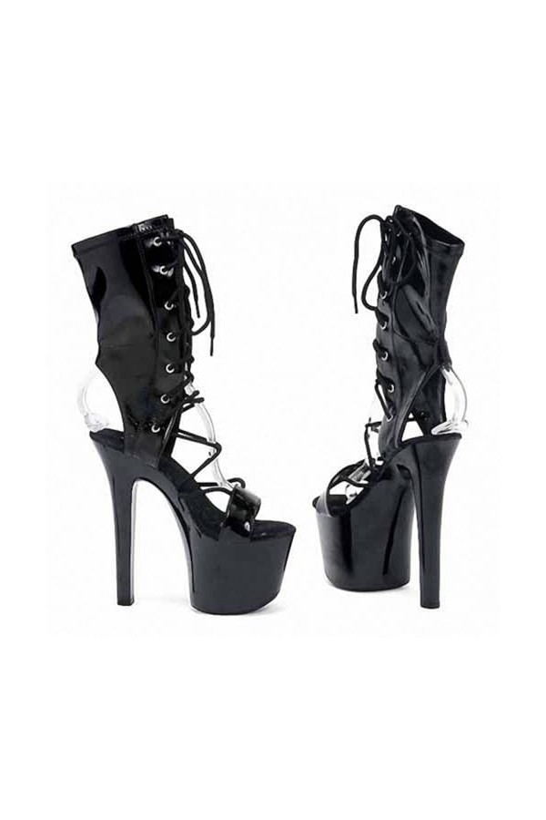 PROMI Talons aiguilles 20cm Black Sandal Boots Fish Mouth Low Boots Fashion Short Boots-black||40