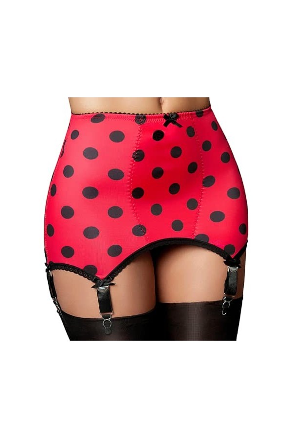 Nylon Dreams NDLBG6 Ceinture coccinelle en rose/blanc ou rouge/noir avec 6 bretelles fond ouvert, rouge/noir, XXL