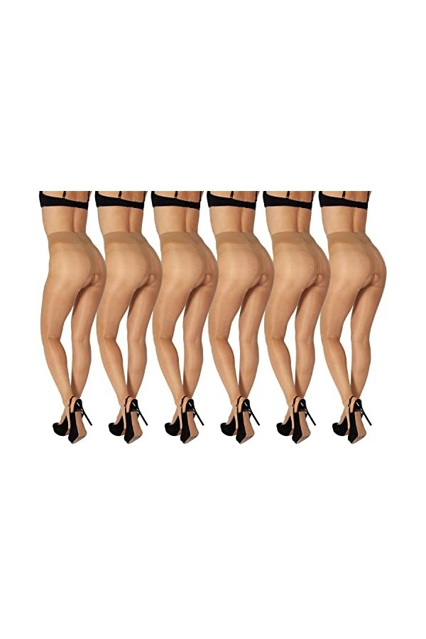 BANANALU 20 Den Ouvert Collants à Entrejambe ouverte, Bronze clair - Lot de 6, XL