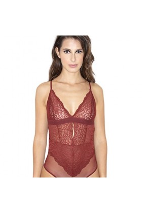 Generico BODY EN DENTELLE TRANSPARENTE ROUGE TOILE INSTINCT, rouge, M