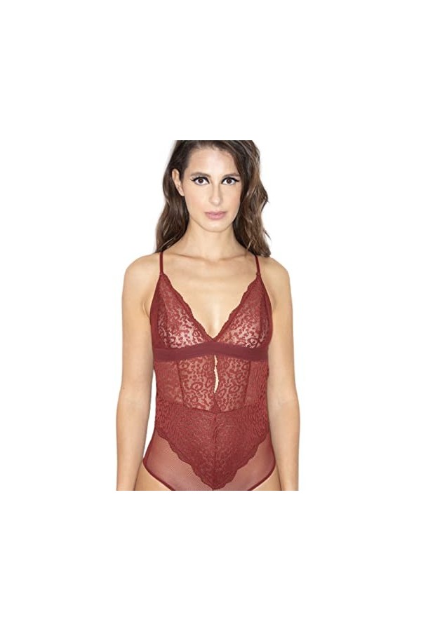 Generico BODY EN DENTELLE TRANSPARENTE ROUGE TOILE INSTINCT, rouge, M