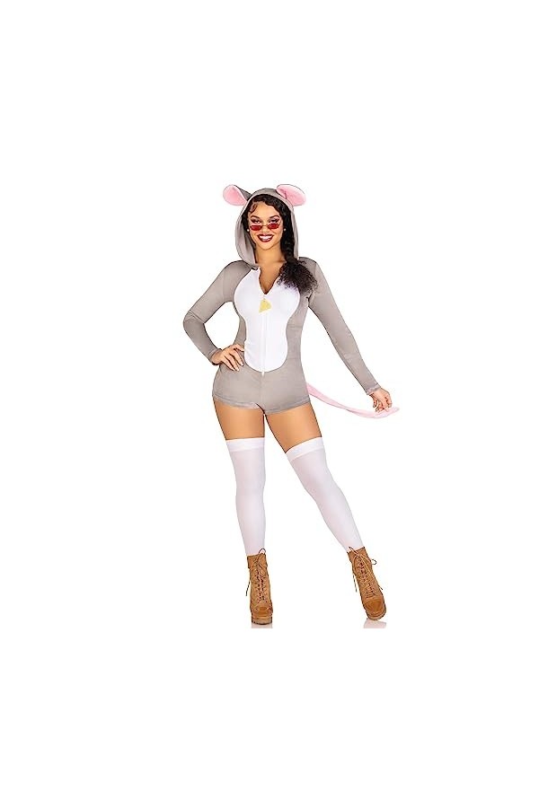 Leg Avenue Comfy Mouse, features ultra-soft velvet plush zip up romper with cheese zipper pull, tail, and ear hood