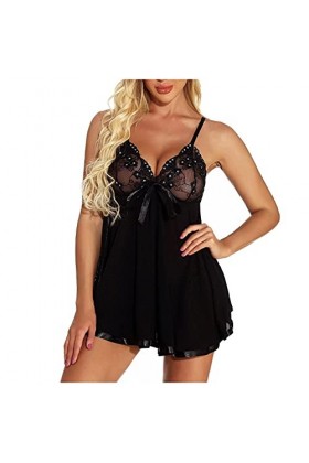 Chemises et déshabillés pour Femmes Sexy Grande Taille avec nœud en Dentelle, Robe de Lingerie, vêtements de Nuit, Pyjama, vê