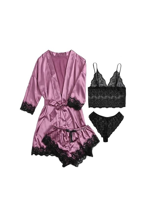 Lingerie Sexy pour Femmes, vêtements de détente érotiques Transparents pour Femmes,&nbsp;&nbsp;Pyjama Sexy, Ensemble Quatre pièces