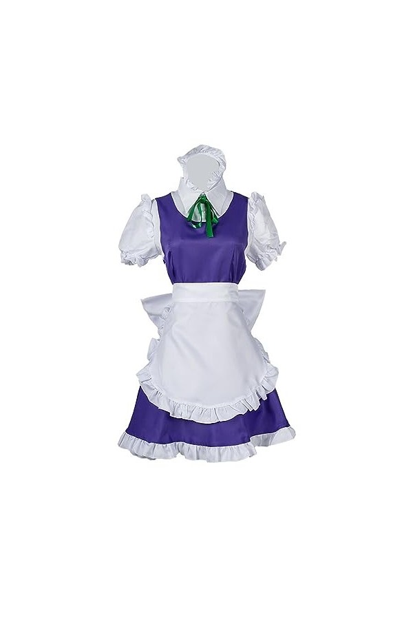 MengXin Game Touhou Project Izayoi Sakuya Costume de soubrette Robe Lolita Femme Sexy Uniforme Halloween Taille XL, Blanc 