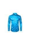 Mens Shiny Silk Like Satin Dress Shirts Men Wedding Prom Tuxedo Mens Casual Shirt Light Grey M 