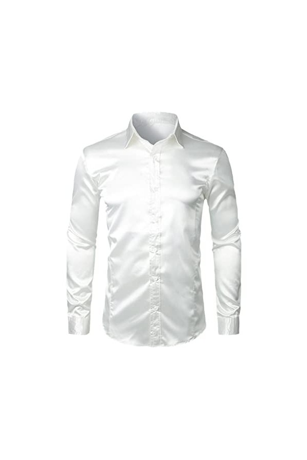Mens Shiny Silk Like Satin Dress Shirts Men Wedding Prom Tuxedo Mens Casual Shirt Light Grey M 
