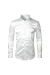 Mens Shiny Silk Like Satin Dress Shirts Men Wedding Prom Tuxedo Mens Casual Shirt Light Grey M 