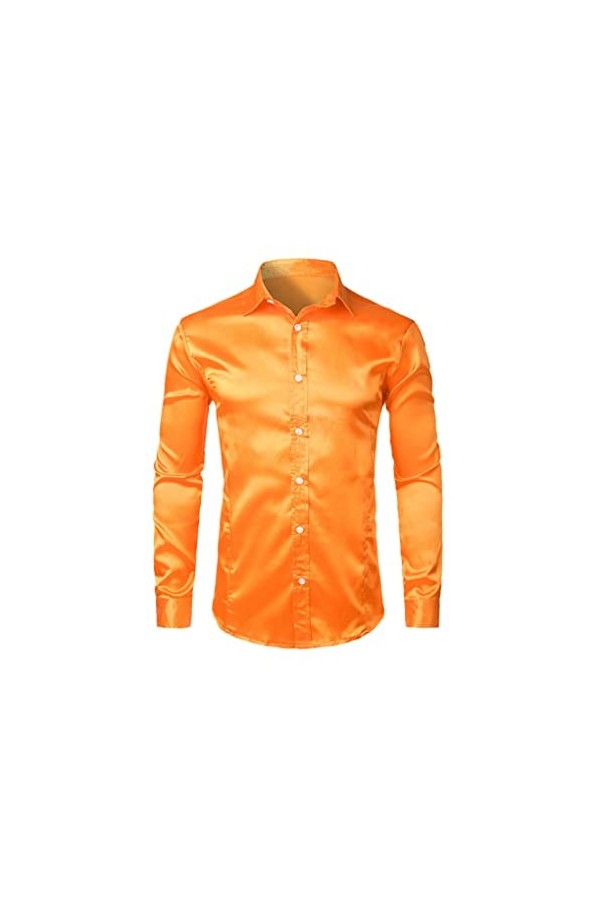 Mens Shiny Silk Like Satin Dress Shirts Men Wedding Prom Tuxedo Mens Casual Shirt Light Grey M 