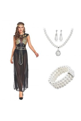 LANGWEI Femmes Halloween Costumes Mythologie Grecque Déesse Sexy Soirée De Bal Cosplay Costume Accessoires,Noir,M