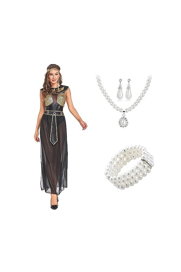 LANGWEI Femmes Halloween Costumes Mythologie Grecque Déesse Sexy Soirée De Bal Cosplay Costume Accessoires,Noir,M