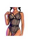 MiniRayère en Maille résille érotique Une pièce Tenue Pure, Noir, S