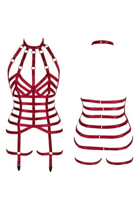 EshAls Ensemble de lingerie creuse gothique, harnais pour Halloween, cosplay, harnais ajustable, soutien-gorge, jambe, porte-