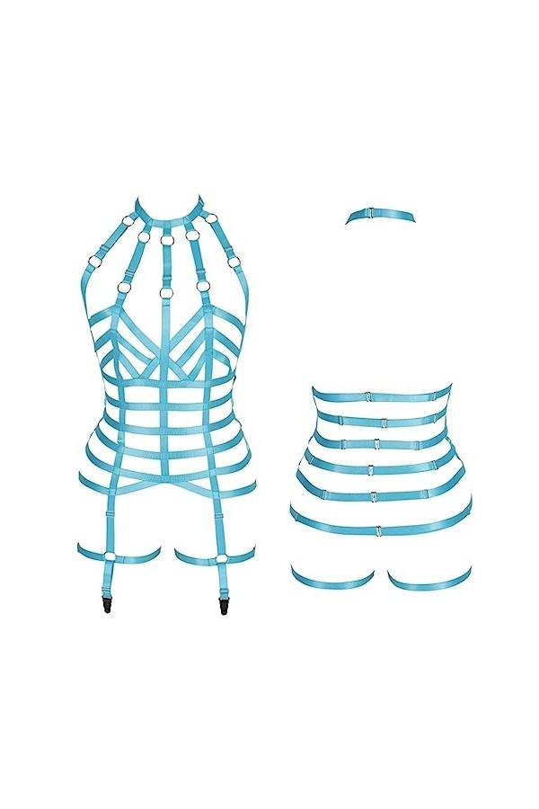 EshAls Ensemble de lingerie creuse gothique, harnais pour Halloween, cosplay, harnais ajustable, soutien-gorge, jambe, porte-