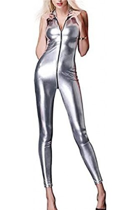 ANTIY Femmes Sexy Wetlook Lingerie En Cuir Verni Costume Vêtements De Fête Discothèques Performance Uniformes,Argent,XX-Grand