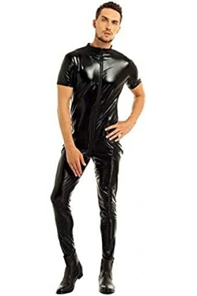 Body Sexy Wetlook Catsuit À Manches Courtes Pour Hommes,Noir,Petit