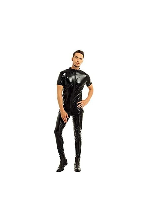 Body Sexy Wetlook Catsuit À Manches Courtes Pour Hommes,Noir,Petit