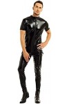 Body Sexy Wetlook Catsuit À Manches Courtes Pour Hommes,Noir,Petit
