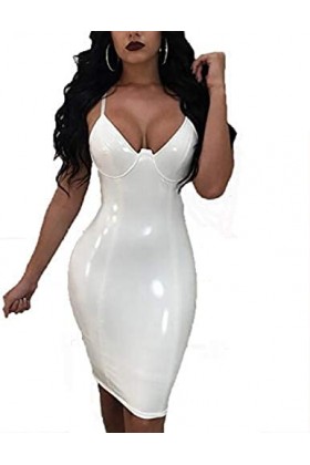 Faux Cuir Body Femmes Sexy Wetlook Robe Body Discothèque Fête Clubwear Performance Costume,Blanc,4X-Grand
