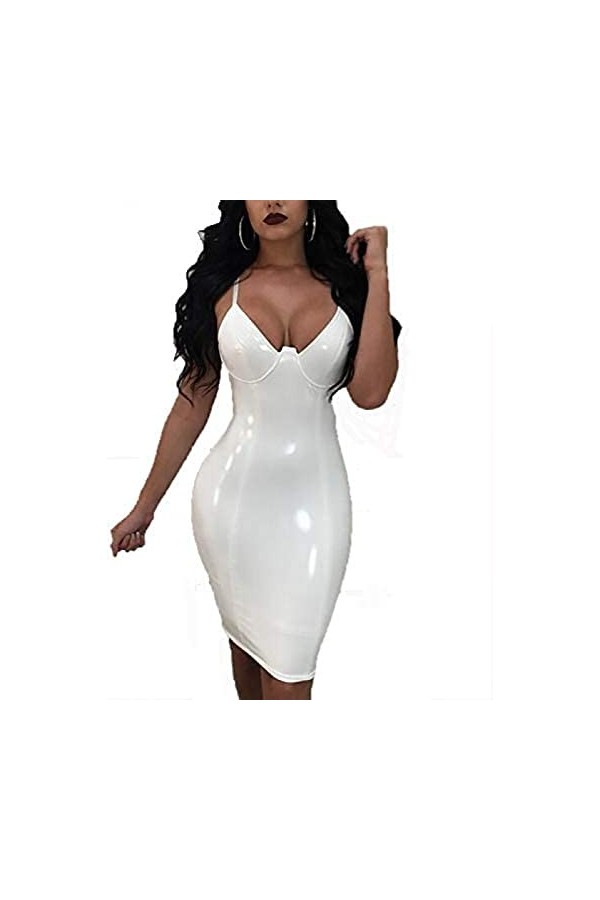 Faux Cuir Body Femmes Sexy Wetlook Robe Body Discothèque Fête Clubwear Performance Costume,Blanc,4X-Grand