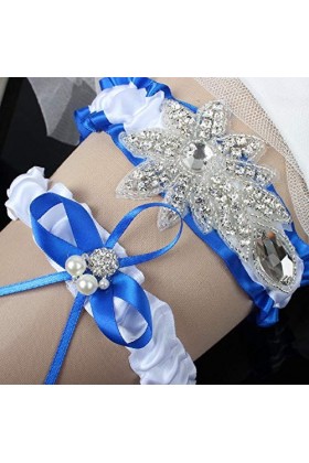 Jarretière en Dentelle de Ruban de Satin, Porte-Jarretelles en Maille Extensible Bleu Royal de Luxe Haut de Gamme-Bleu Royal 