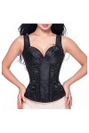 GGFLY Femmes Sexy Corset avec Bretelles Noir Overbust Corset Plus La Taille Floral Jacquard Corset Zipper Top Corset Bustier 