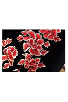 Bervoco Qipao Collier en velours noir brodé avec gouttes deau chinoises Cheongsam pour femme Style oriental Manches longues,