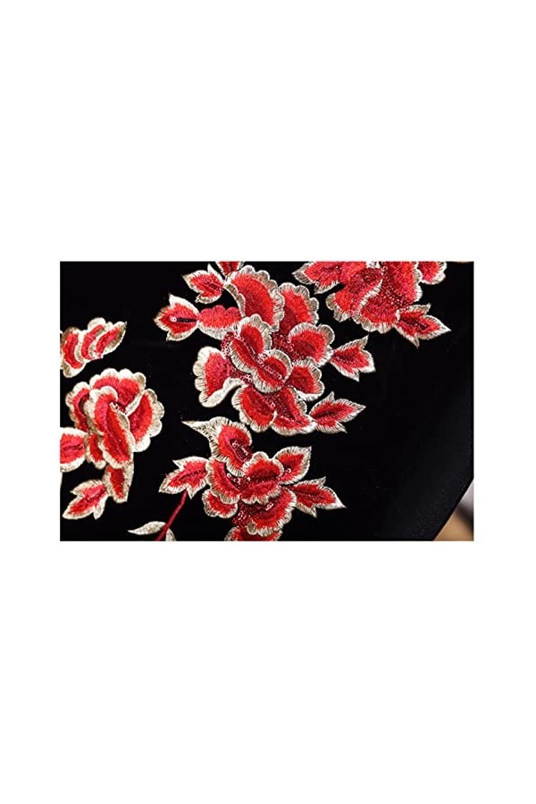 Bervoco Qipao Collier en velours noir brodé avec gouttes deau chinoises Cheongsam pour femme Style oriental Manches longues,