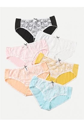 UYROOSS Culotte for Femme 6pack Plus Contraste Dentelle Culotte Set, Culotte sous-vêtements Culotte Courante Moyenne Color :