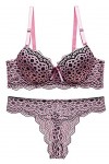 Genmoral, Ensemble de soutien-gorge sexy avec imprimé léopard descente de soutien-gorge, culottes en T en dentelle, Rose clai