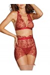 Dreamgirl Floral Embroidery Bralette & Garter Skirt Ensemble de Lingerie, Granat, S Femme