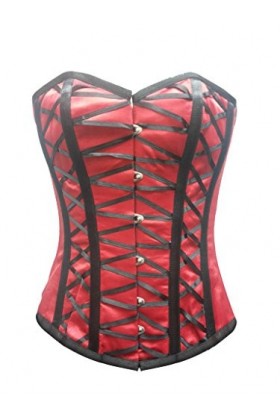 Corset en dentelle noire et rouge satiné pour déguisement de fête dHalloween - - Taille 22/33"