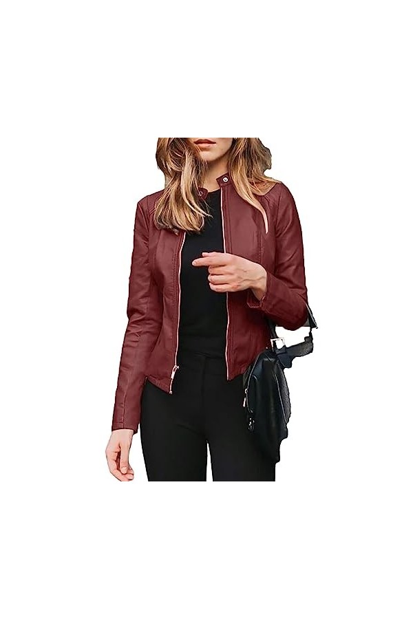 Fjnbbiot Veste Ample En Cuir Pu Pour Femme, Veste En Faux Cuir Souple, Manteau De Motard De Rue, Vêtements Dextérieur Décont