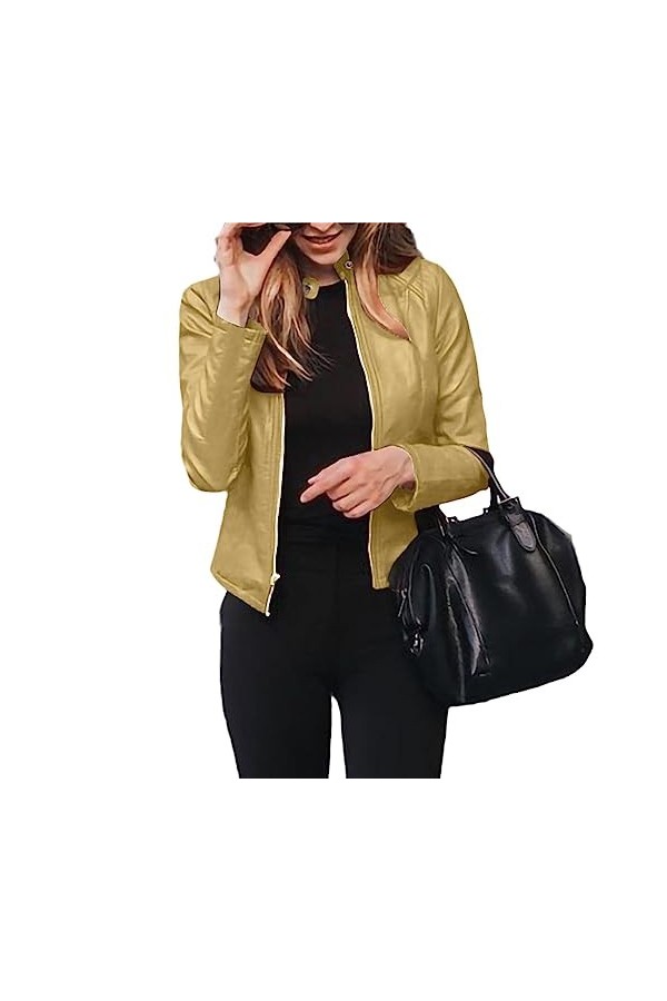 Fjnbbiot Veste Ample En Cuir Pu Pour Femme, Veste En Faux Cuir Souple, Manteau De Motard De Rue, Vêtements Dextérieur Décont