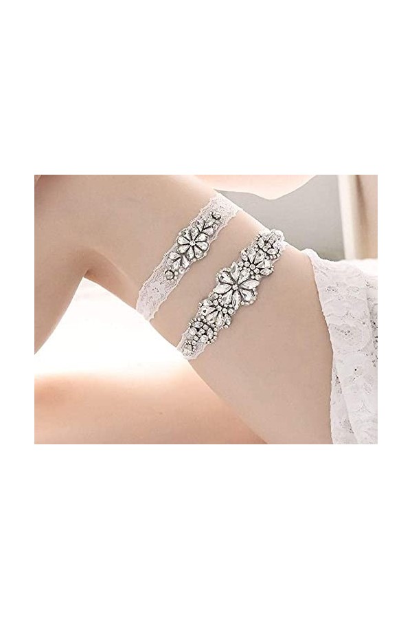 BAtlam Jarretière personnalisée, Accessoires de Mariage Nuptiale Strass Dentelle Jambe Boucle porte-jarretelles-THS464_5pcs, 