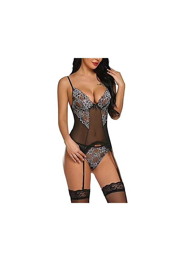 Générique Nuisettes, Nuisettes et déshabillés pour femmesRobes pour femmesLingerie Sexy Fil en Filet Chaussettes siamoises Pe