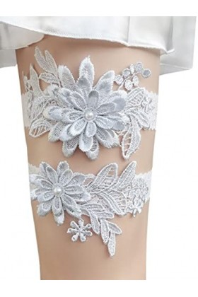 Chendvol Jarretières de mariée en dentelle florale, gris, taille unique