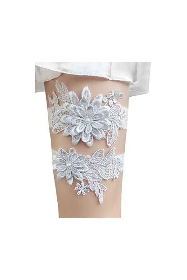 Chendvol Jarretières de mariée en dentelle florale, gris, taille unique