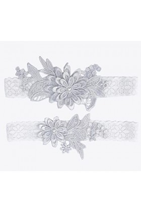 Chendvol Jarretières de mariée en dentelle florale, gris, taille unique