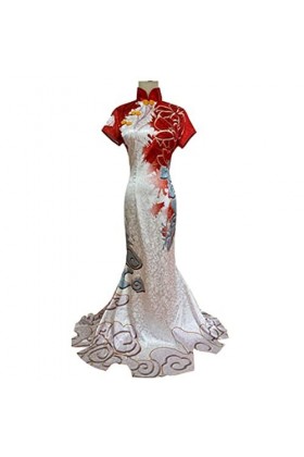 BVMPRS Jeu Geisha Michiko Lady Thirteen Cosplay Costume Cheongsam Halloween Party Jupe,White-XXL