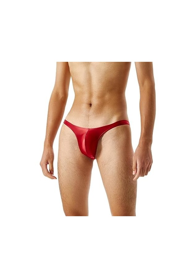 Culotte Brillante à Lhuile pour Hommes Culotte de Bikini Stretchy Shiny Silky Sous-vêtements Taille Basse Lingerie Culotte U