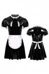 Mens Male Sissy Maid Dress Cosplay Costume Sexy Clubwear Puff Sleeve Wetlook Latex Maid Servant Uniform Flared Dress With Apr