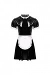 Mens Male Sissy Maid Dress Cosplay Costume Sexy Clubwear Puff Sleeve Wetlook Latex Maid Servant Uniform Flared Dress With Apr