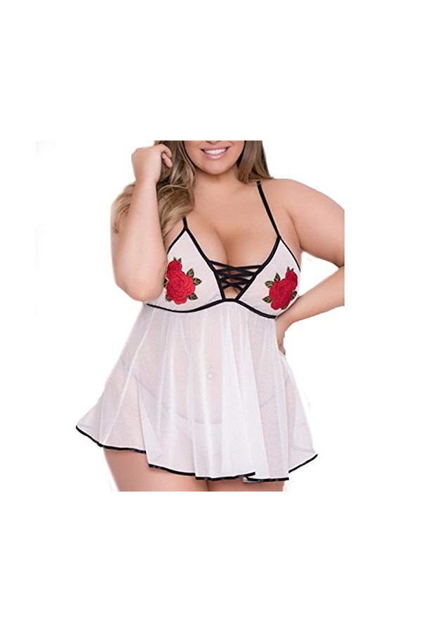FGHSD Poupées pour Femmes Sexy Girl Cute Lingerie Plus Size Lace Underwear Applique Nightdress Sexy Underwear White XXL 