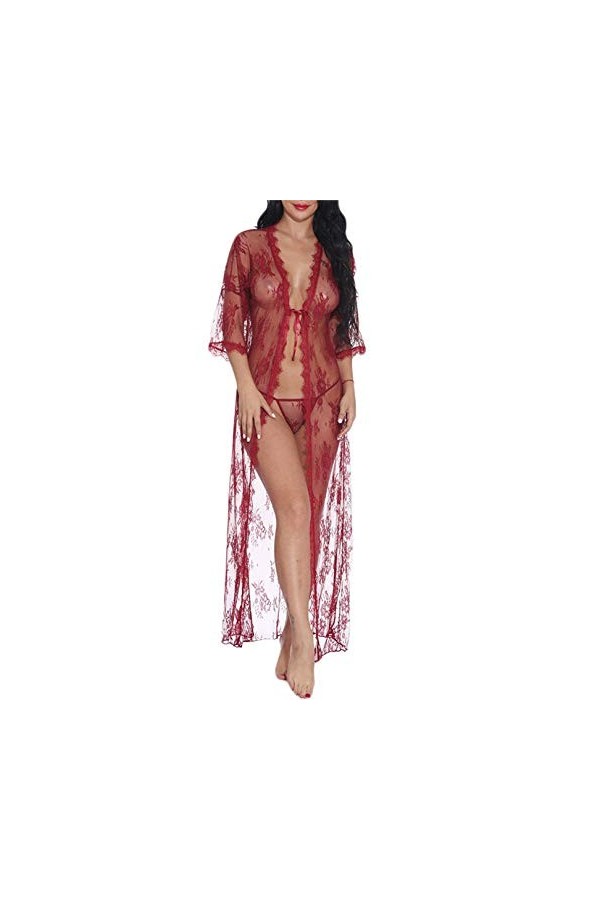 Lingerie Sexy sous-Vêtements Sexy Lingerie pour Femmes Robe Longue en Dentelle Sexy Robe Transparente Voir à Travers la Robe 