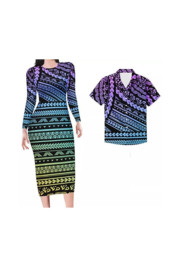 Robes violettes à manches longues - Imprimé tatouages polynésiens - Grande taille