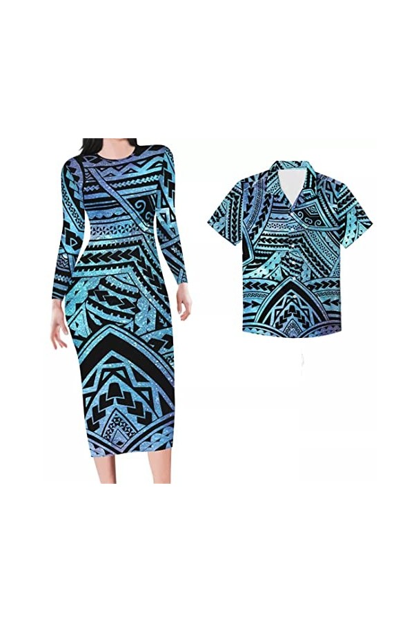 Robes violettes à manches longues - Imprimé tatouages polynésiens - Grande taille